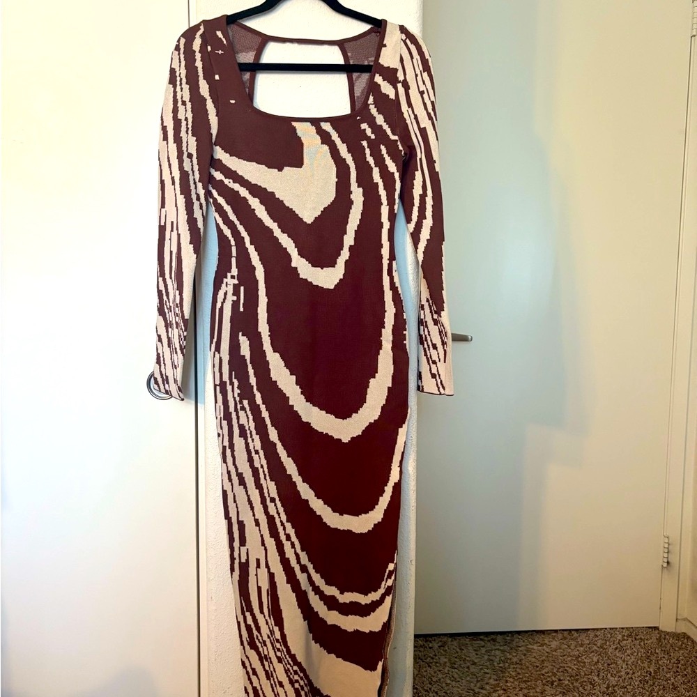 Hers and Mine Long Sleeve Brown and Cream Dress